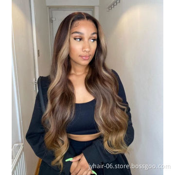 Wholesale Highlight Wig Lace Front Human Hair,  Highlighted Human Hair Full Lace Wigs,  T part Lace Wigs For Black Woman